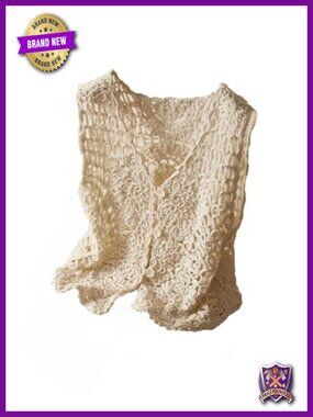 Crochet Sweater Vest Boho Hollow Out Button Down Plus